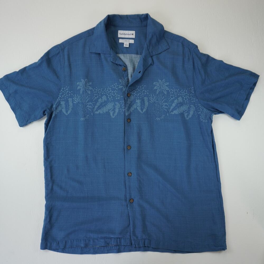 Mens Saddlebred Hawaiian Shirt Size Large Button Up Beach Water Blue Island
